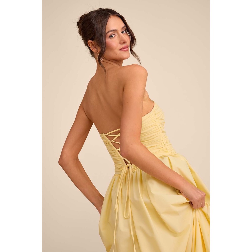 Lulu's Strapless Yellow Maxi Dress with High Slit - Picture 3 of 16